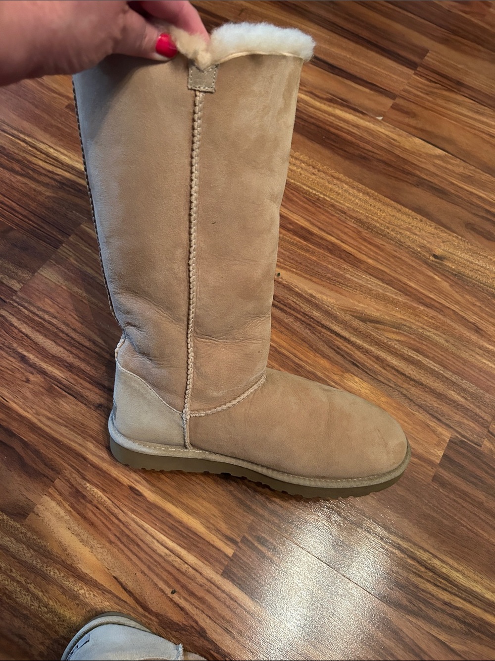 UGG Women's Tall Button Boot in Chestnut Suede with White Shearling - Picture 3 of 5